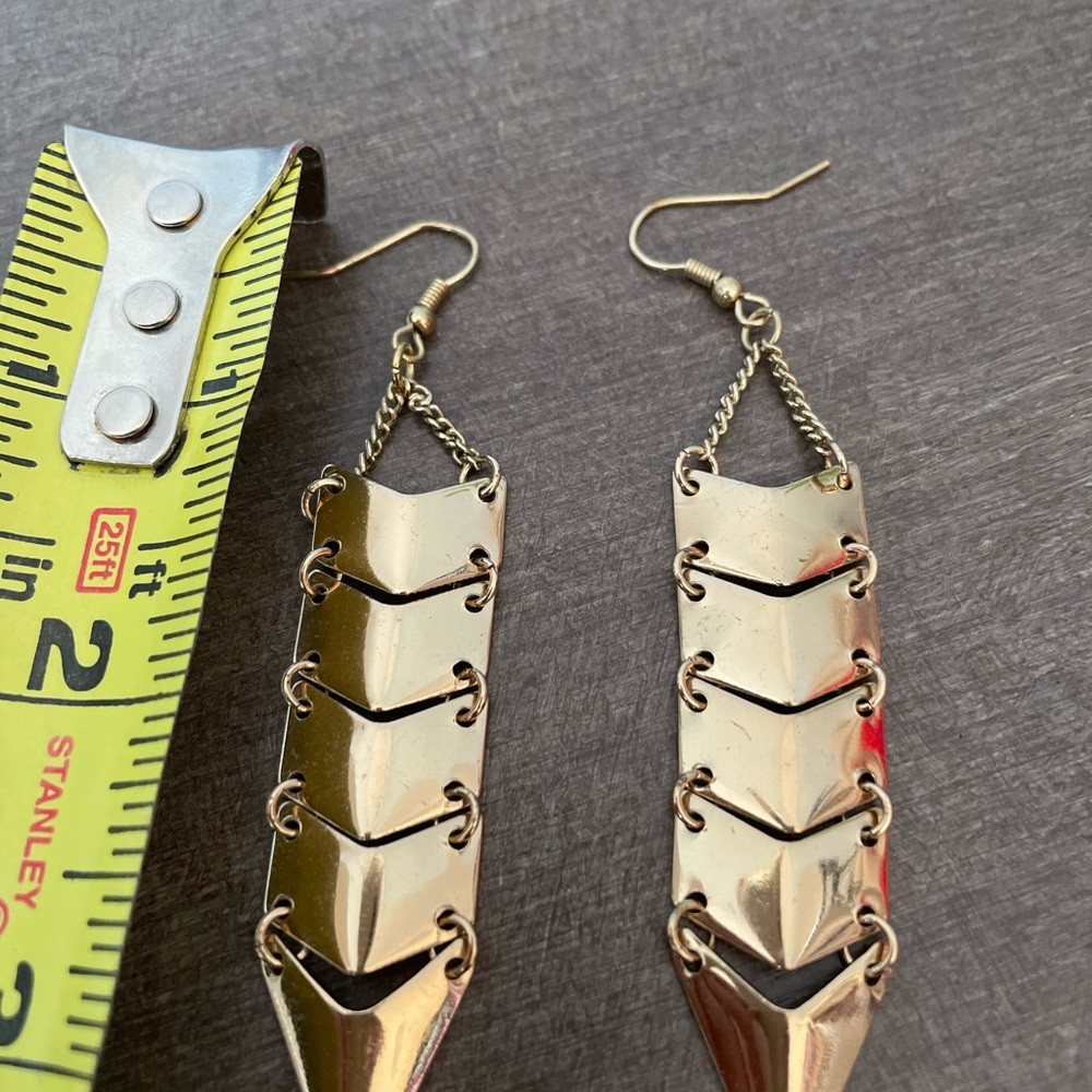 Modern gold tone 3 in drop earrings